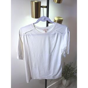 Rebecca Taylor pima tee xs white ruched essential classic clean euc